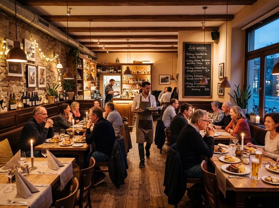 Voll besetztes Restaurant am Abend
